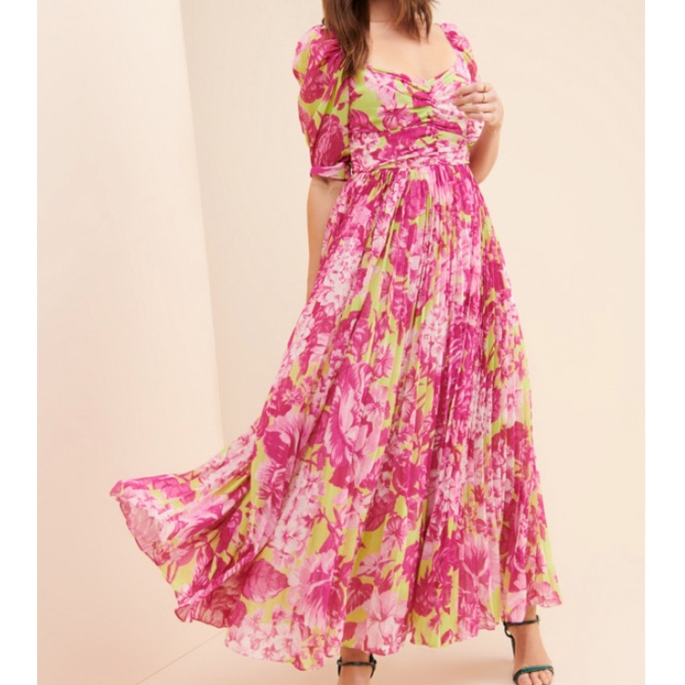Rococo Sand 'Havana' Green & Pink Floral Maxi Dress Open Low Back Women’s XL
